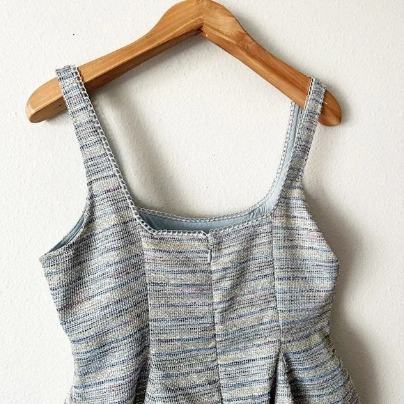 By Anthropologie Silver Metallic Tweed Fit Flare Mini Dress women's size 14‎ NEW